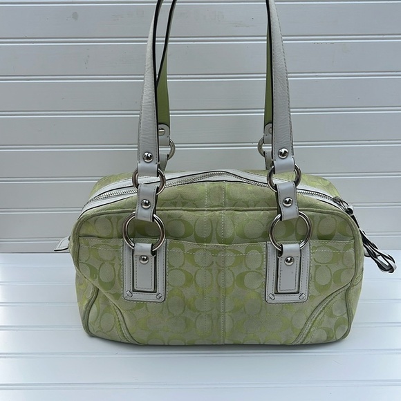 Coach RARE Signature Y2K Soho Bag Large Green White Canvas Leather - Picture 1 of 15